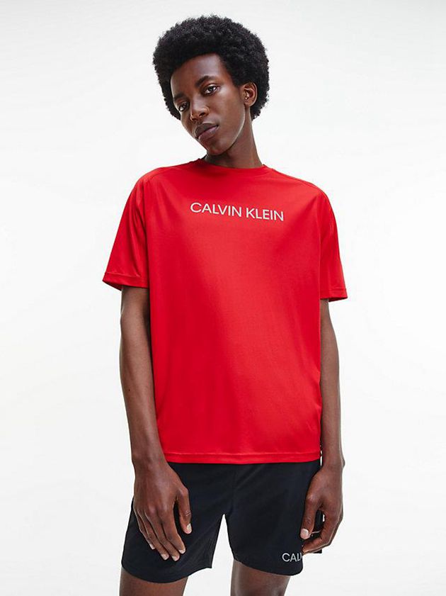 Calvin Klein USA Recycled Polyester Logo Gym Mens T-Shirt Red 4981256-HE